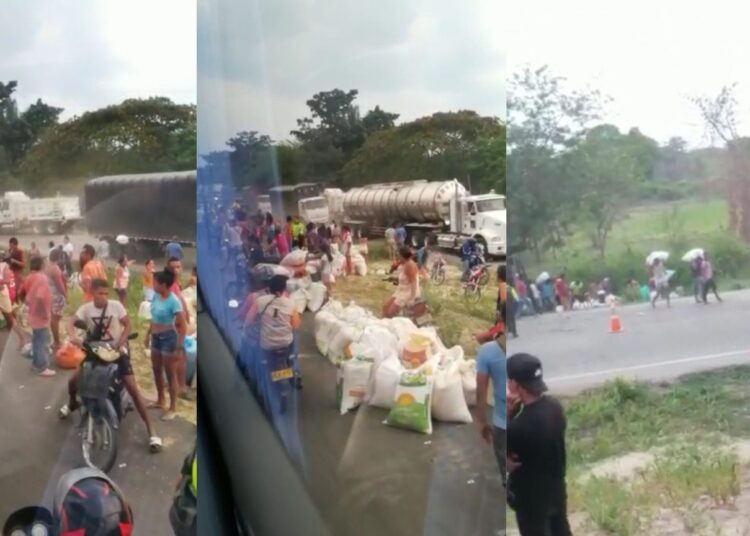 Tractomula llena de maíz se volcó en Fundación: fue totalmente saqueada