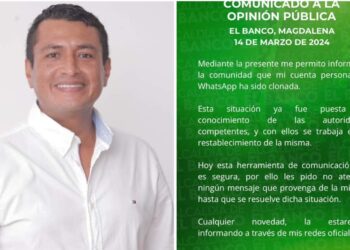 Alcalde de El Banco denuncia robo de su cuenta de WhatsApp