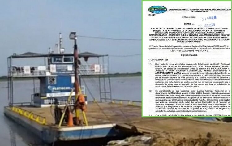 Corpamag suspende operación de ferrys en zonas no autorizadas de Salamina